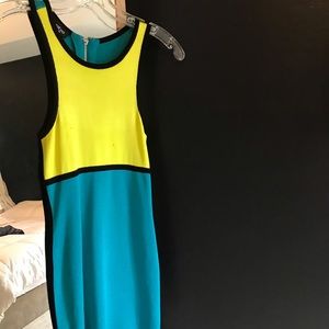 Bebe Bodycon Lime/Teal Dress - Sm